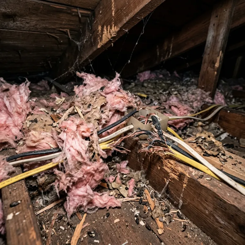 Contaminated ceiling insulation being assessed in a Truganina roof space