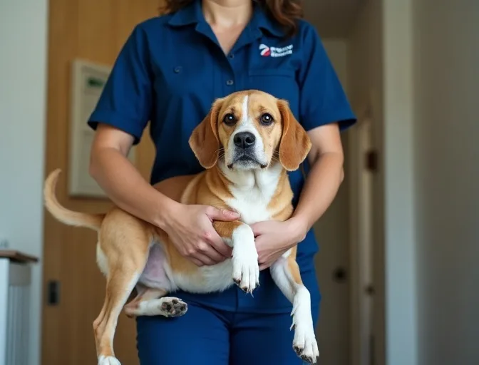 Technician respectfully transporting a deceased dog in Truganina