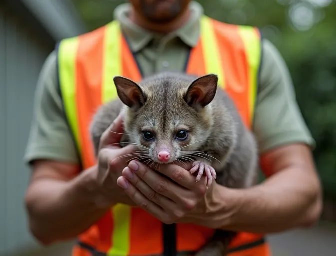 Animal handler safely recovering a deceased possum in Truganina